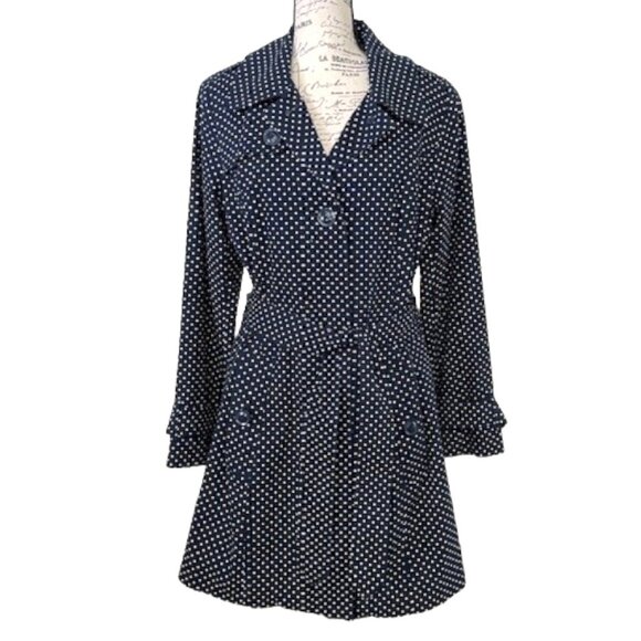 London Fog Polka Dot Single Breasted Trench Coat - Picture 1 of 13